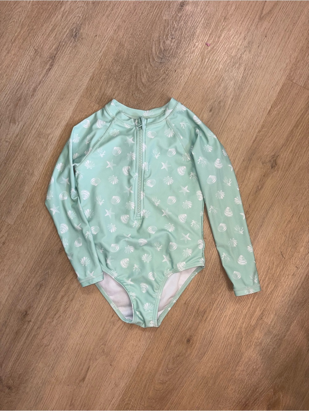Joe Fresh Mint Green Long-Sleeve One-Piece Swimsuit with Seashell Print